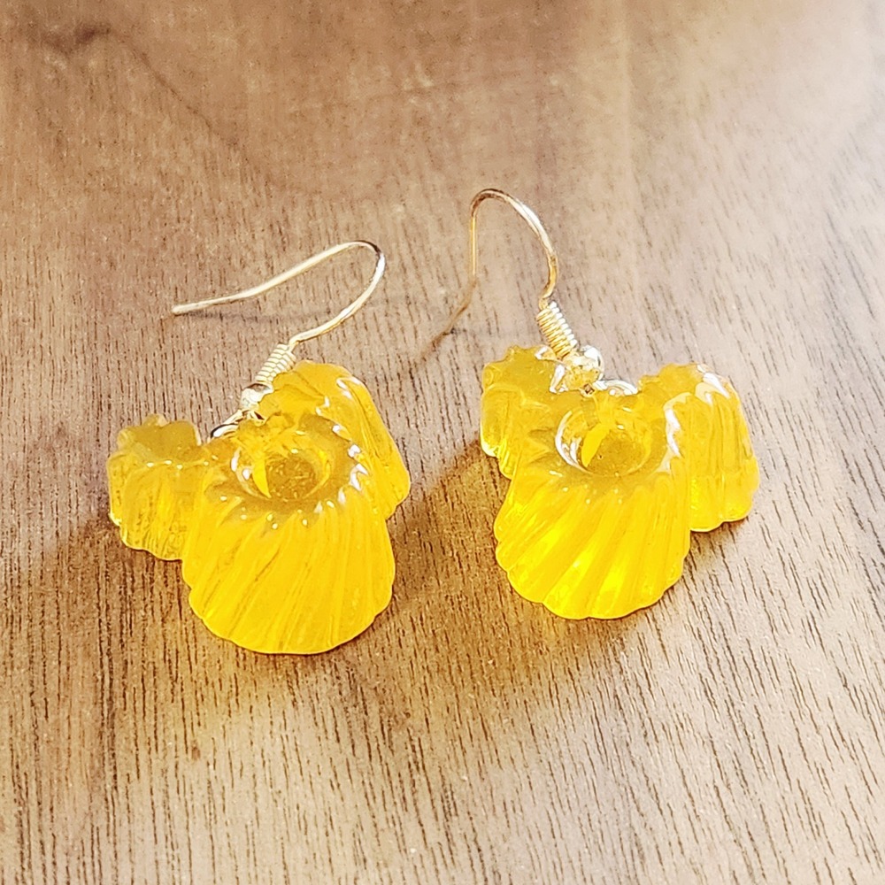 Yellow Resin Mouse Bundt Cake Drop Earrings Foodie Novelty Jewelry